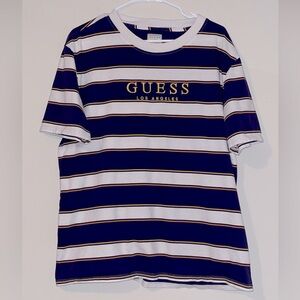 Vintage Guess Los Angeles Striped T-Shirt White Purple Orange Men Size Medium